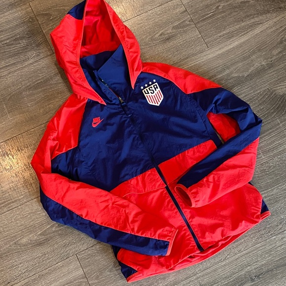 Nike Jackets & Blazers - Nike Red & Navy Hooded USA Full Zip Windbreaker